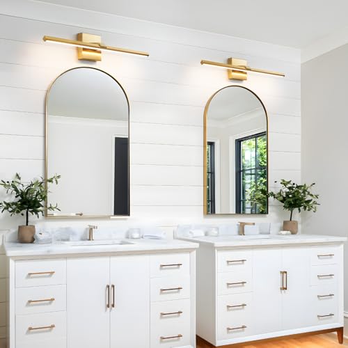 Gold LED Bathroom Vanity Light 24 Inch 18W Dimmable 5CCT Bathroom Lighting Fixtures Over Mirror Modern Brushed Gold Vanity Lights Bar for Bathroom Mirror Cabinets Bedroom