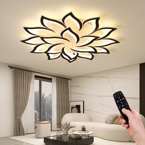 39.4" Flower Shaped Ceiling Light Dimmable Modern Ceiling Lamp Remote Control LED Lighting Fixture for Living Room Dining Room Farmhouse