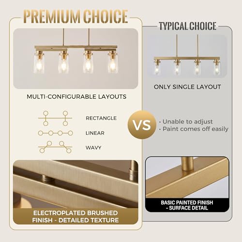 4 Light Brushed Gold Linear Chandelier