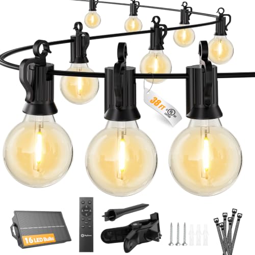 38FT 16LED Solar String Lights Outdoor with Remote & USB Port (38 Foot)