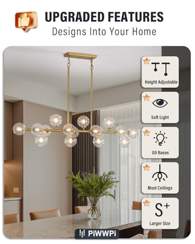 55" Long Brass Gold Chandeliers for Dining Room Kitchen Island