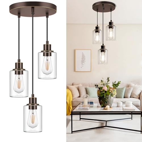 Industrial 3 Light Pendant Light Fixture Clear Glass