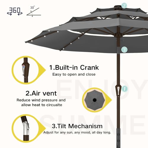 9ft 3 Tier Patio Umbrella with Solar Lights