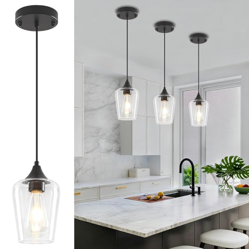 3 Pack Black Pendant Light Fixtures Modern Kitchen Lighting Over Island (3 Count)