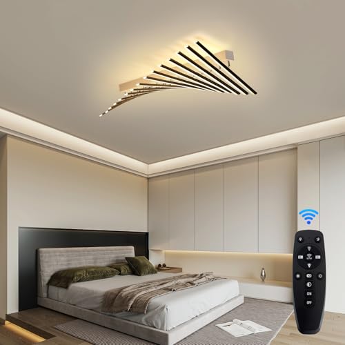 15 Lights Adjustable Linear Modern Ceiling Light with Remote Control Dimmable LED Chandelier Semi Flush Mount Light Fixture for Dining Room Kitchen Island Living Room