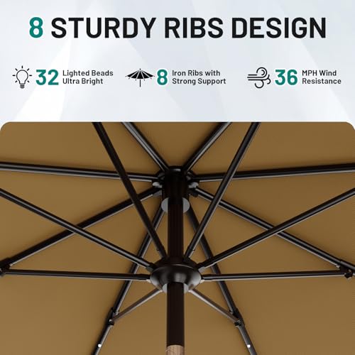 9FT Patio Umbrella with Solar Lights