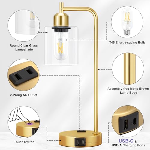 Industrial Gold Table Lamp for Bedrooms Set of 2 (2 Count)