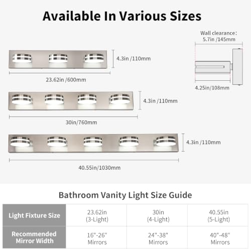 3 Light Bathroom Light Fixtures 23.62in Brushed Nickel Vanity Light