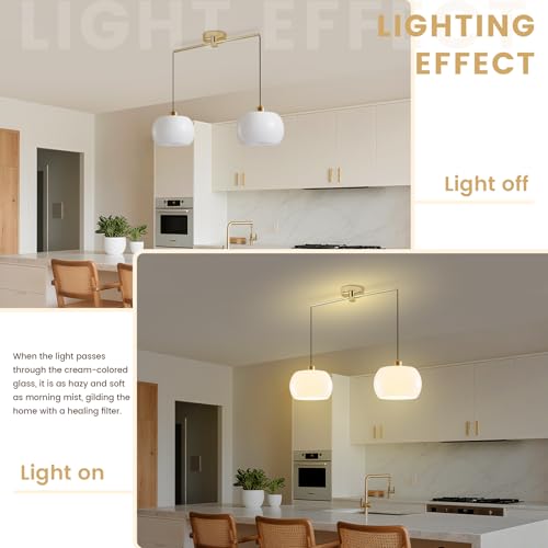 2 Light Milk Glass Pendant Light for Kitchen Island