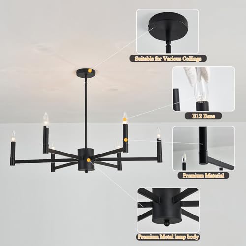 6 Light Candle Chandeliers Modern Black Farmhouse Ceiling Light Fixture Industrial Pendant Lighting for Dining Room Living Room Bedroom Kitchen Island Foyer
