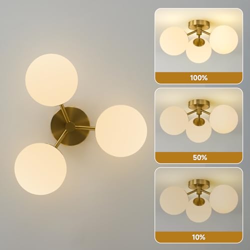 Gold Globe Semi Flush Mount Ceiling Light Mid Century Modern Ceiling Light