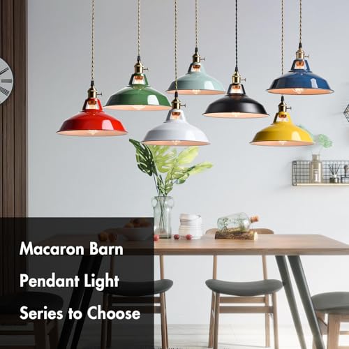 Industrial Kitchen Pendant Lights White Metal Barn Shade