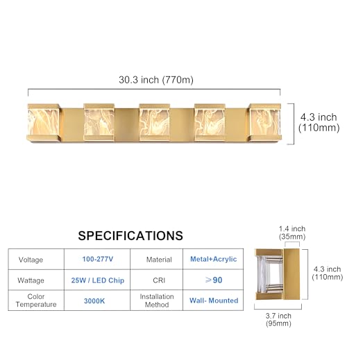 LED Bathroom Lighting Fixtures Over Mirror 25W 3000K Warm Lighting