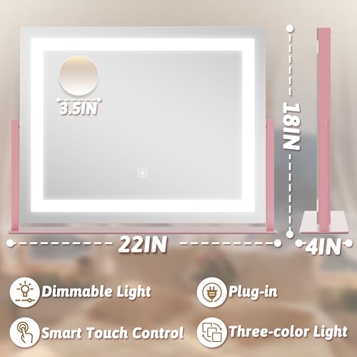 Pink Vanity Mirror with Lights 22"x18"