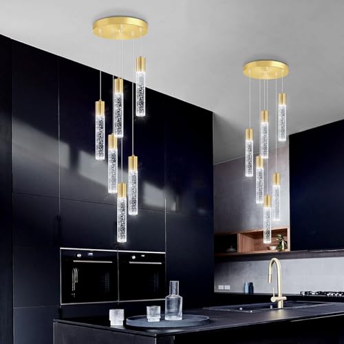 6 Lights Modern Crystal Chandeliers for Dining Room Kitchen Island Crystal Pendants Light Fixture High Ceiling Hanging for Entryway Bedroom Foyer 6000K