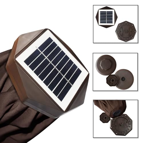 USA 10-Year-Non-Fading 9ft Market Patio Umbrella, Commercial Grade Table Sun Umbrella with 80 Solar LED Lights, Crank Open, Windproof & UPF 50+ UV Protection for Garden, Deck, Pool, Backyard, Chestnut