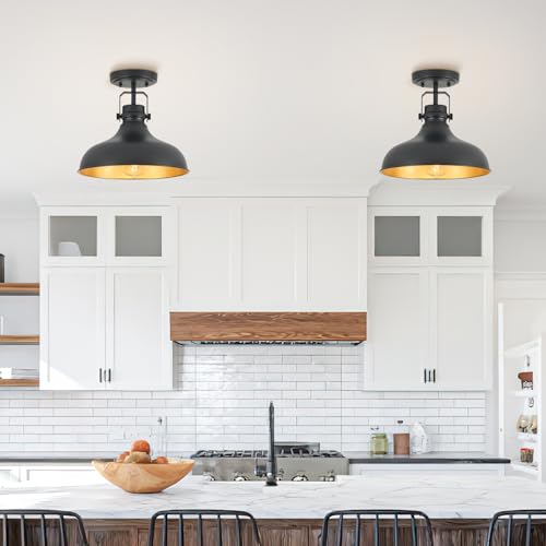 Metal Semi Flush Mount Light Fixture 11.4 inch Ceiling Light Black