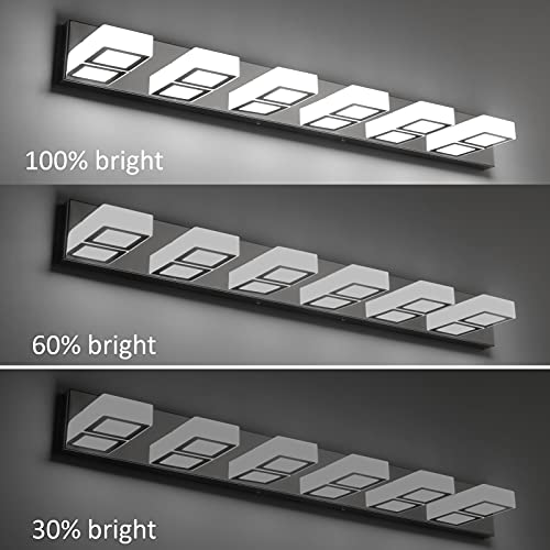 Modern Chrome Bathroom Vanity Lights Dimmable 6 Lights Acrylic Stainless Steel Modern LED Vanity Light Fixtures for Bathroom Lighting Dimmable 6000K Cool White Light