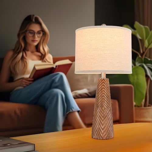 Nightstand Lamp Bedside Lamps Set of 2 Vintage Rustic Farmhouse Table Lamp 3 Way Dimmable Horizontal Stripe Light