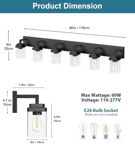 Matte Black Bathroom Light Fixtures (Black / 6-Light)