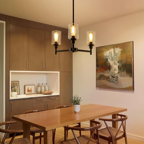 3 Lights Black Chandeliers for Dining Room Light Fixture Over Table 22.4"