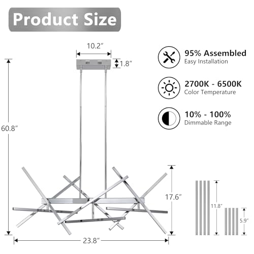 50'' Modern Chrome Chandelier Light Fixtures
