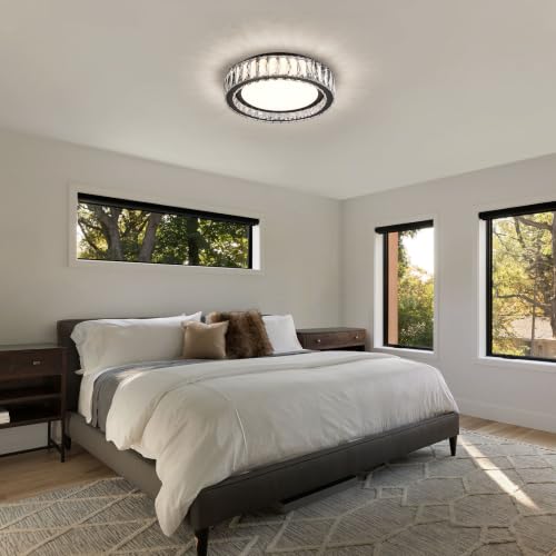 15 Inch Modern Dimmable LED Crystal Flush Mount Ceiling Light