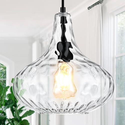 11" Clear Hammered Glass Pendant Light