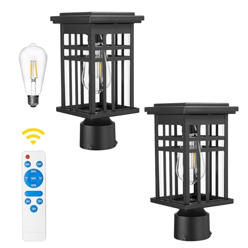 2-Pack 12-Inch Solar Column Light, Clear Glass, Black, 20068-P-2 SL BK