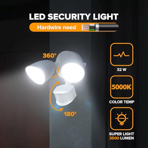 2 Pack 32W 3500 Lumen LED Security Lights Motion Sensor Light Outdoor (2 Count)