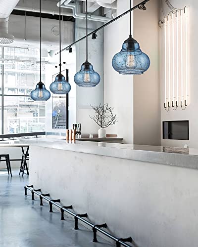 2 Pack Bubble Glass Pendant Lights 8 inch Modern Blue Hand Blown Globe Glass Pendant Lighting Hanging Light fixtures for Kitchen Island Dining Room Bar Bedroom Living Room (2 Count)
