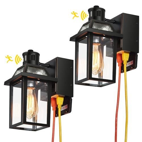Porch Lights with GFCI Outlet Dusk to Dawn Outdoor Lighting Black 2Pack (2 Count)