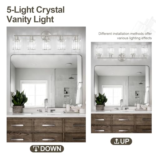 Modern Brushed Nickel Crystal Bathroom Light Fixtures