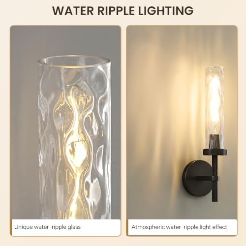 Bathroom Sconces Set of 2 Hardwired Wall Sconces with Water Ripple Glass (2 Count)