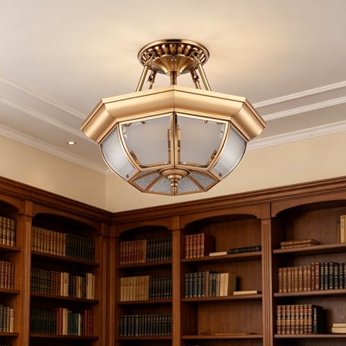 Brass Semi Flush Mount Chandelier for Dining Room