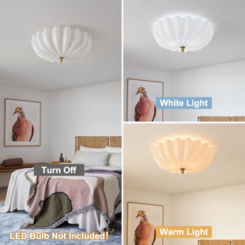 Large 17.7in Milk Glass Ceiling Light Flush Mount Flower 3 (Gold & Milk / 17.7in)