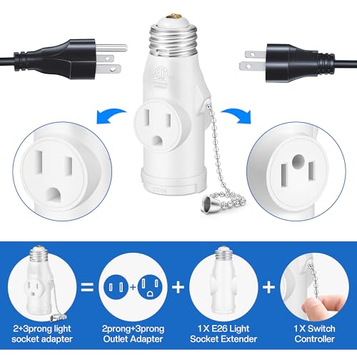 Light Socket to Plug Adapter with Bulb Control Switch
