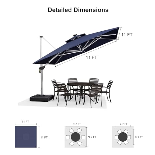 Patio Umbrella with Base 11'X11' Double Top LEDlight
