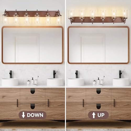 6 Light Bronze Bathroom Light Fixtures Over Mirror