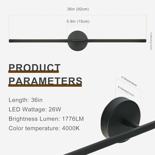 Matte Black Bathroom Light Fixtures Over Mirror 36 Inch