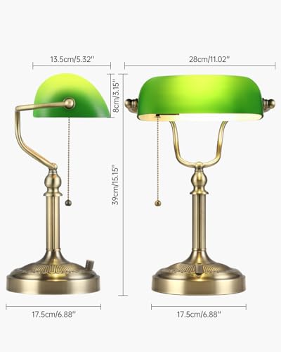 Green Stepless Dimmable Glass Bankers Desk Lamp