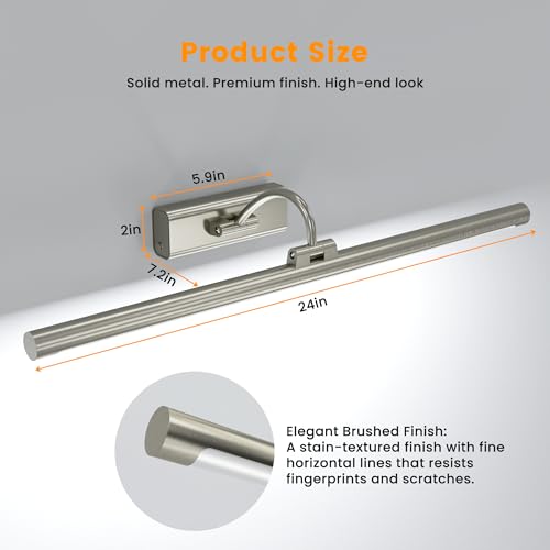 Wireless Battery Vanity Lights for Mirror Brushed Nickel 24 inch