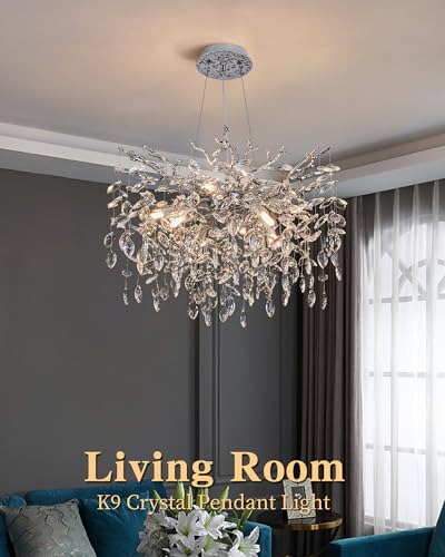 Modern Tree Branch Crystal Chandelier Luxury Silver Crystal Pendant Lighting 23.6" Contemporary 8