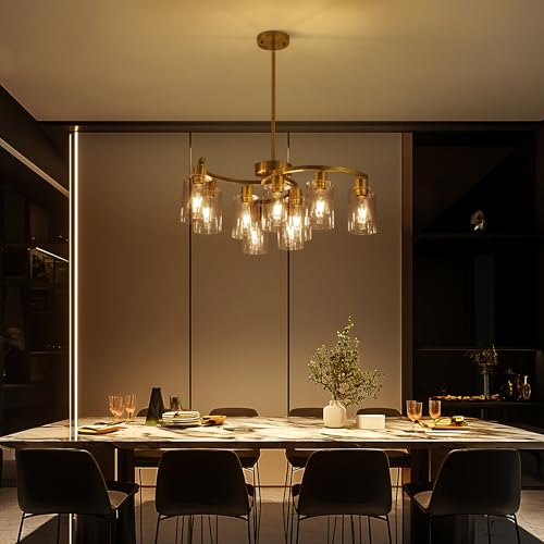 9 Light Gold Glass Chandelier
