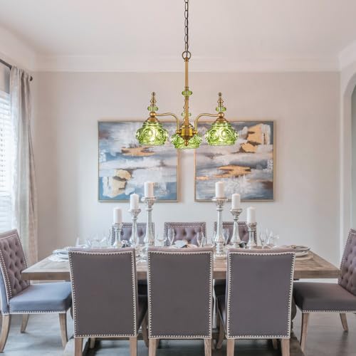 3 Light Green Pendant Lighting Fixtures Vintage Brass Pendant Light for Bedroom Kitchen Island Dining Room Living Room
