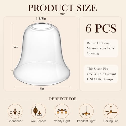 6 Pcs Clear Bell Shaped Glass Lamp Shade Replacement (6 Count)