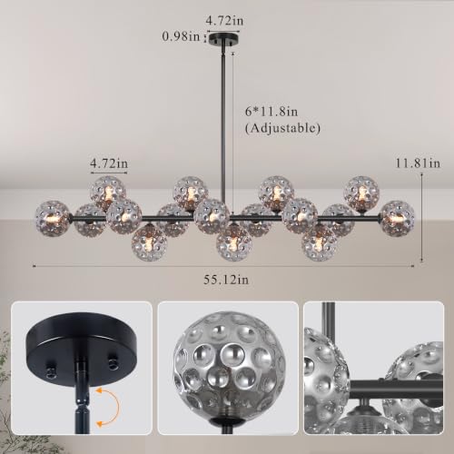Sputnik Linear Chandeliers Modern Dining Room Light Fixture 54'' 16 Light