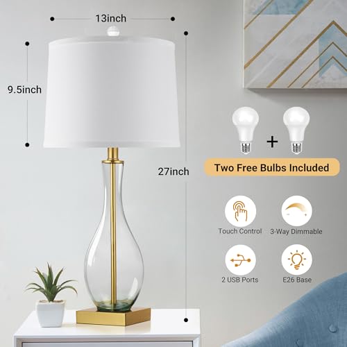 27" Glass Table Lamps with USB Ports (2 Count)