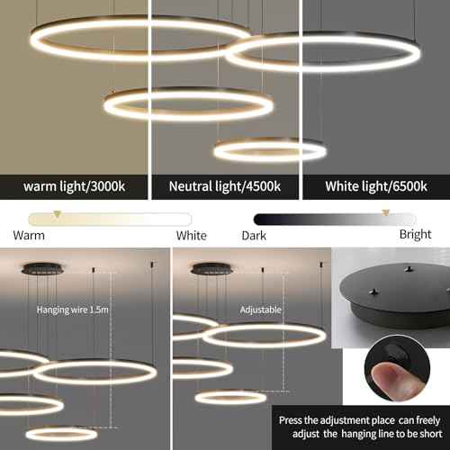 Modern Ceiling Chandelier Light, with Remote Control Dimmable 3 Color Mode & Brightness Ceiling Lamp, Anti-Flicker Dining Light Fixture for Kitchen, Dining Room(Black)