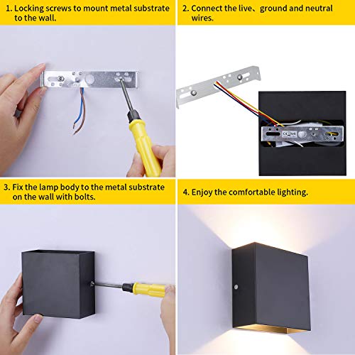 Indoor LED Wall Sconce Light Set of 2 Black Metal 10W Warm White (2 Count)